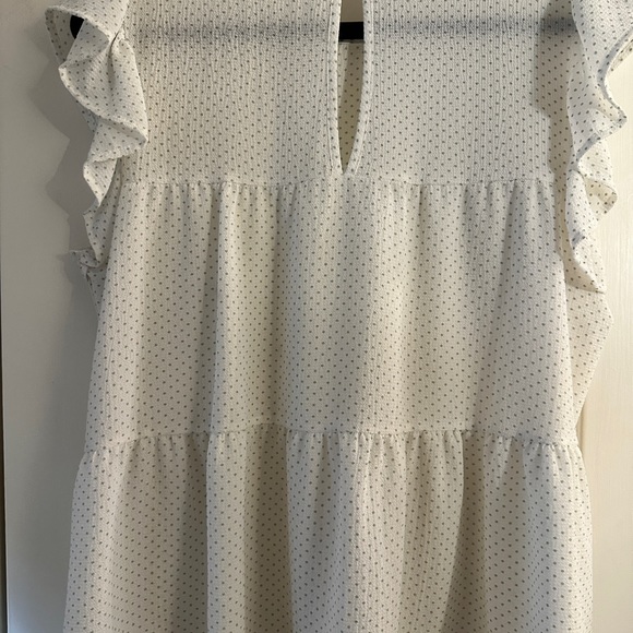 Alter’d State - Ivory Tiered Flutter Sleeve Blouse with Sage Green Swiss Dots - Picture 5 of 5